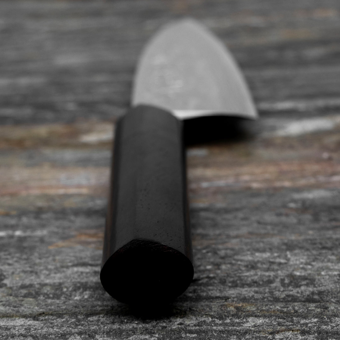 Deba 12 cm Hideo Kitaoka Black Shirogami#2/Iron Damascus
