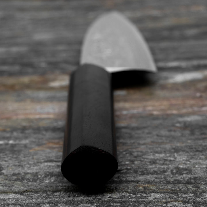 Deba 12 cm Hideo Kitaoka Black Shirogami#2/Iron Damascus