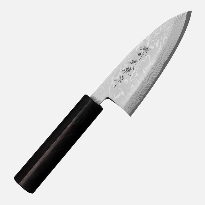 Deba 12 cm Hideo Kitaoka Black Shirogami#2/Iron Damascus
