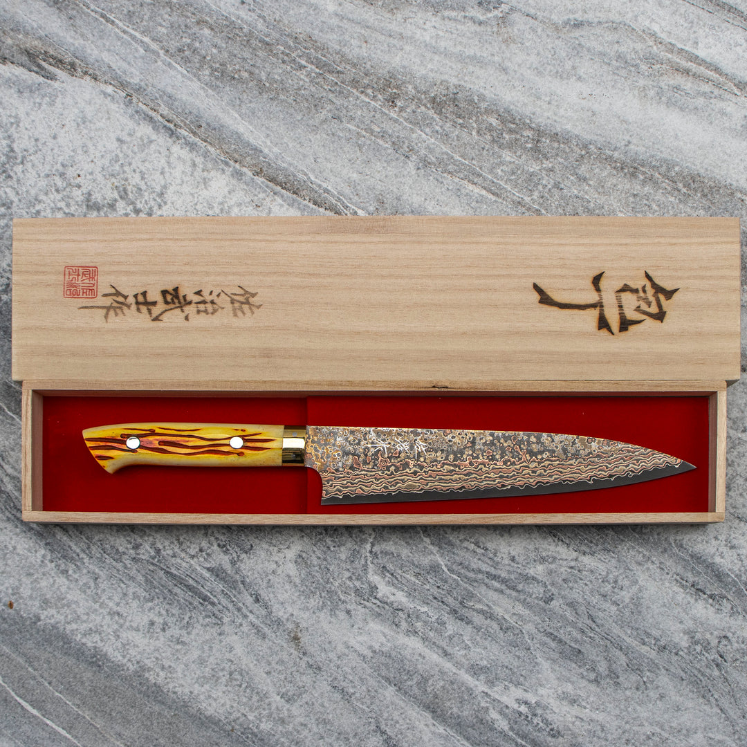 Gyuto 21 cm Takeshi Saji Colored Damascus VG-10 Nashiji