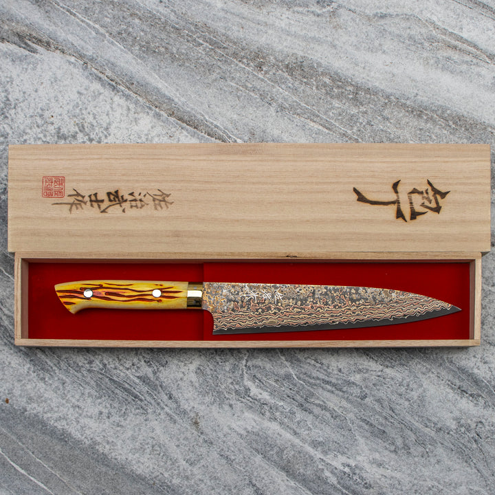 Gyuto 21 cm Takeshi Saji Colored Damascus VG-10 Nashiji