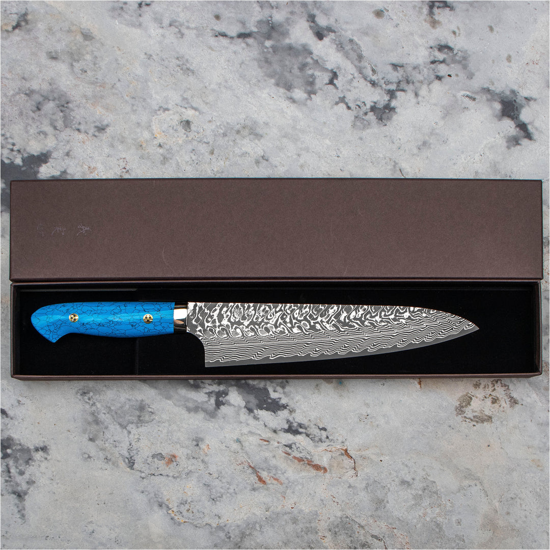 Gyuto 21 cm Yoshimi Kato Blue Turquoise SG2
