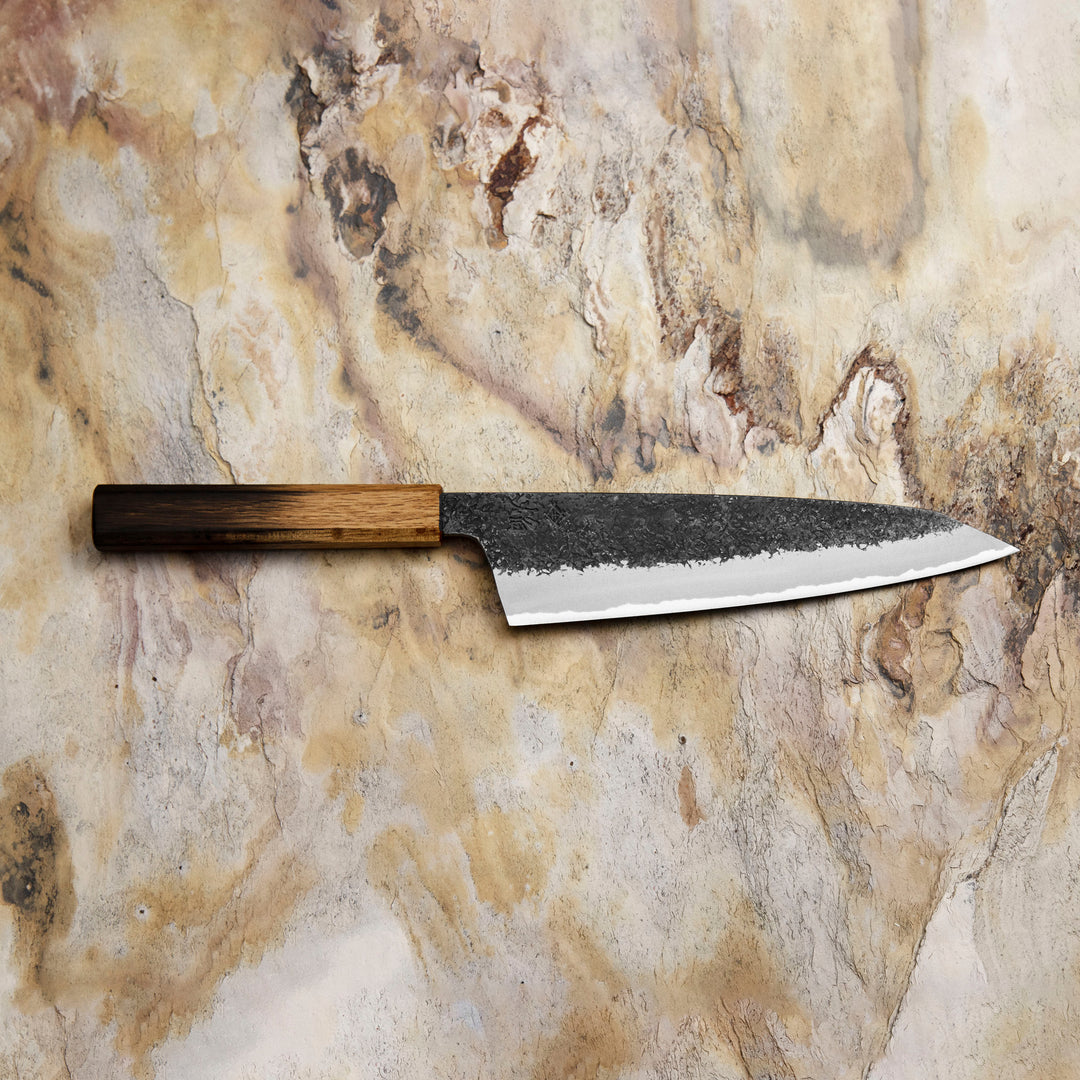 Gyuto 22,5 cm Sakai Takayuki Homura Guren Kurouchi Aogami#2/Iron