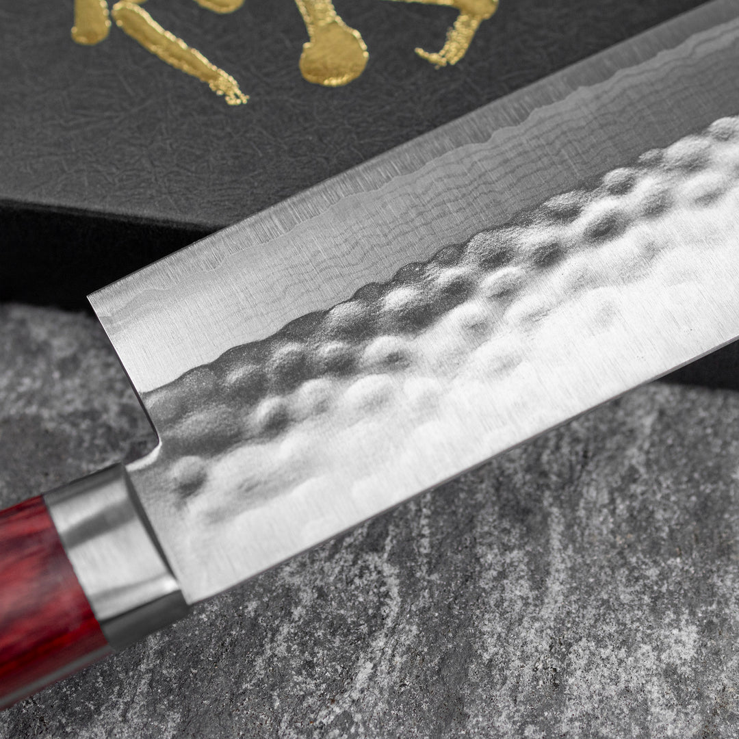 Nakiri 16,5 cm Kunio Masutani VG-10 Hammered Red Damascus