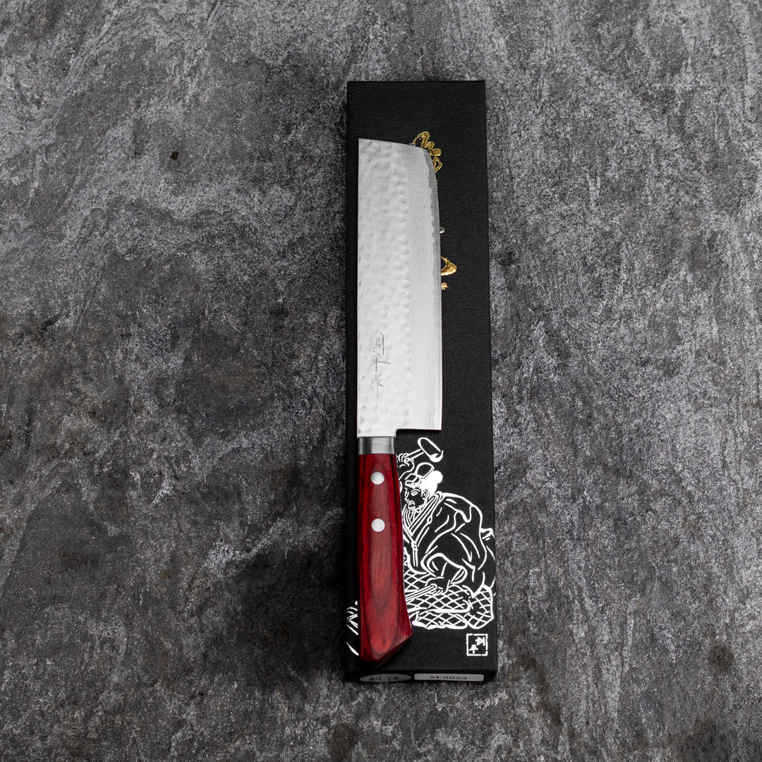 Nakiri 16,5 cm Kunio Masutani VG-10 Hammered Red Damascus