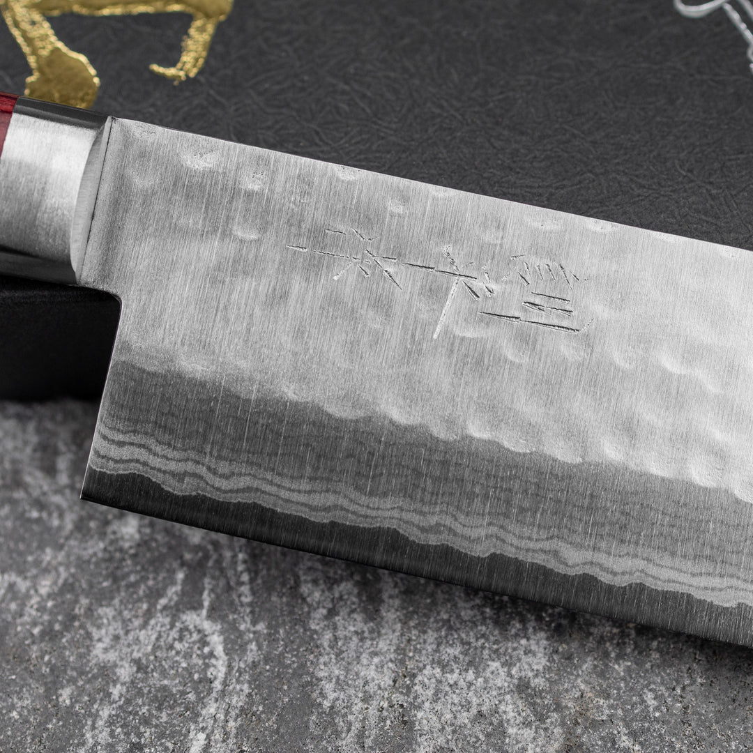 Nakiri 16,5 cm Kunio Masutani VG-10 Hammered Red Damascus