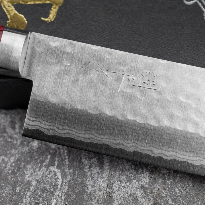 Nakiri 16,5 cm Kunio Masutani VG-10 Hammered Red Damascus