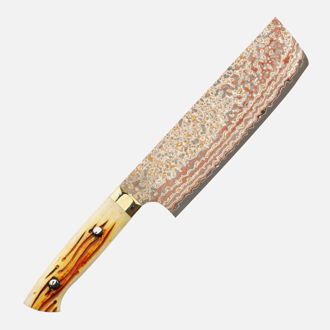 Nakiri 17 cm Takeshi Saji Colored Damascus VG-10 NashijiNakiri 17 cm Takeshi Saji Colored Damascus VG-10 Nashiji