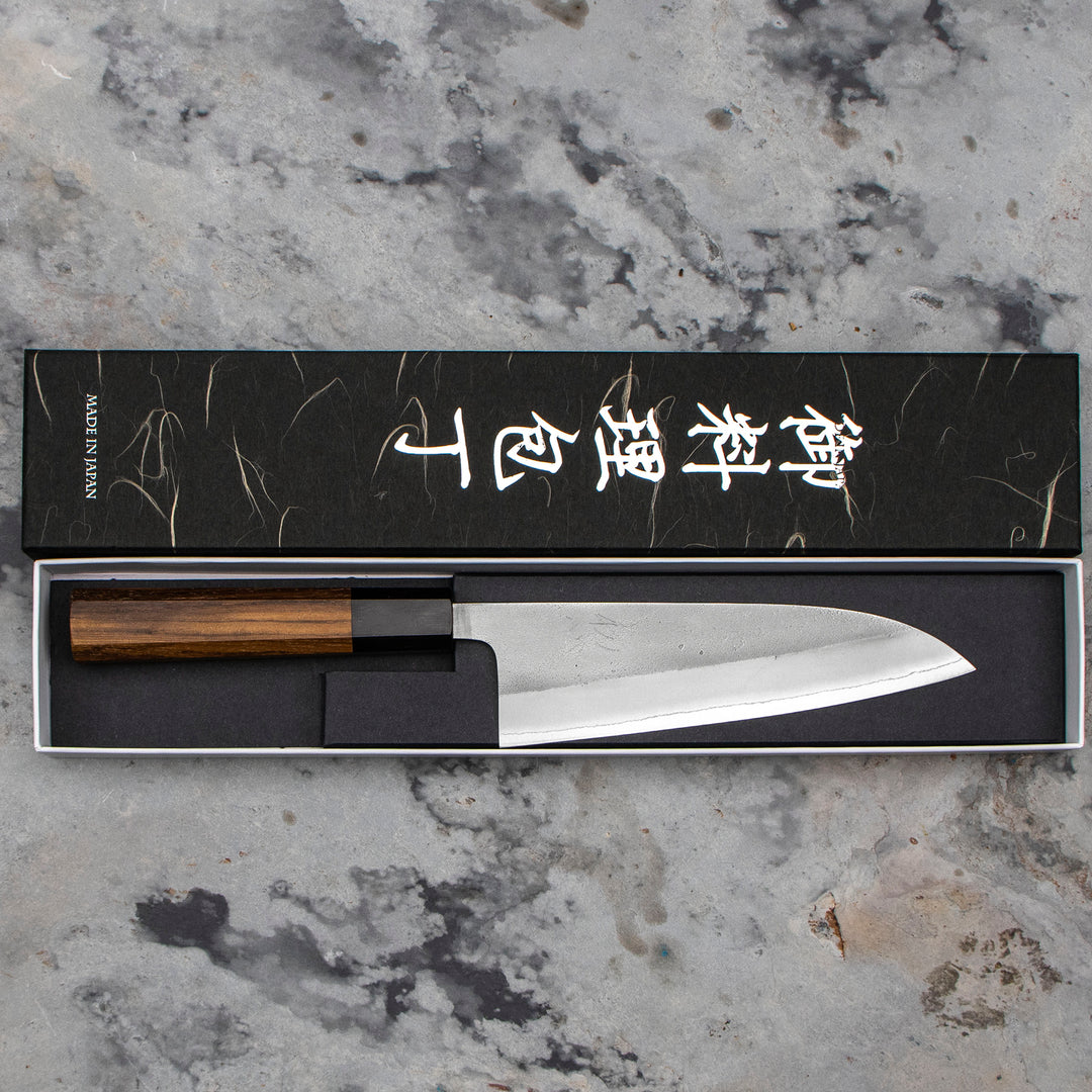 Santoku 16,5 cm Yoshikane Shirogami#2/SS Nashiji
