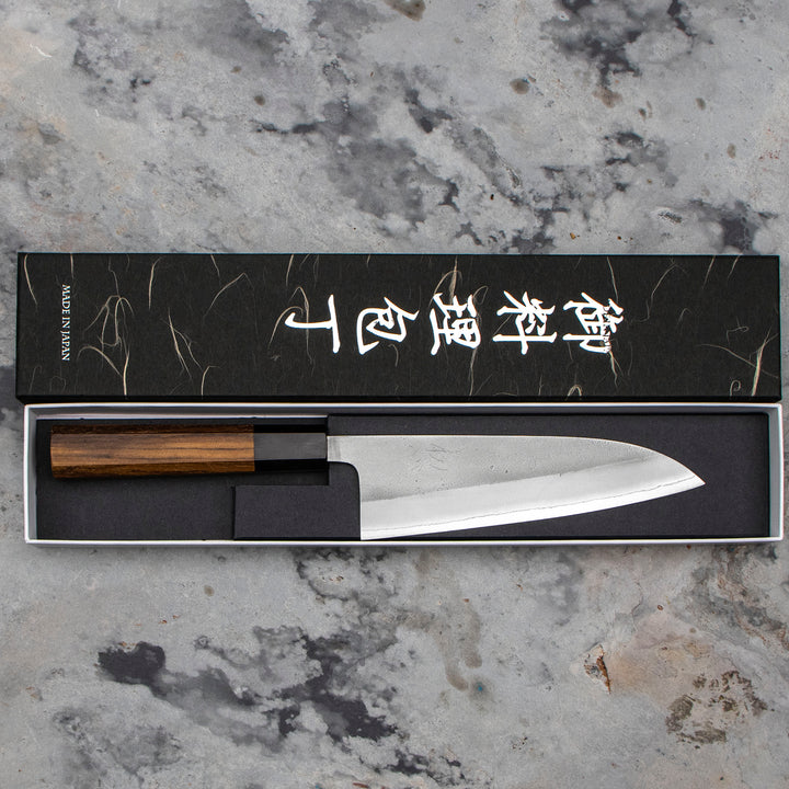 Santoku 16,5 cm Yoshikane Shirogami#2/SS Nashiji