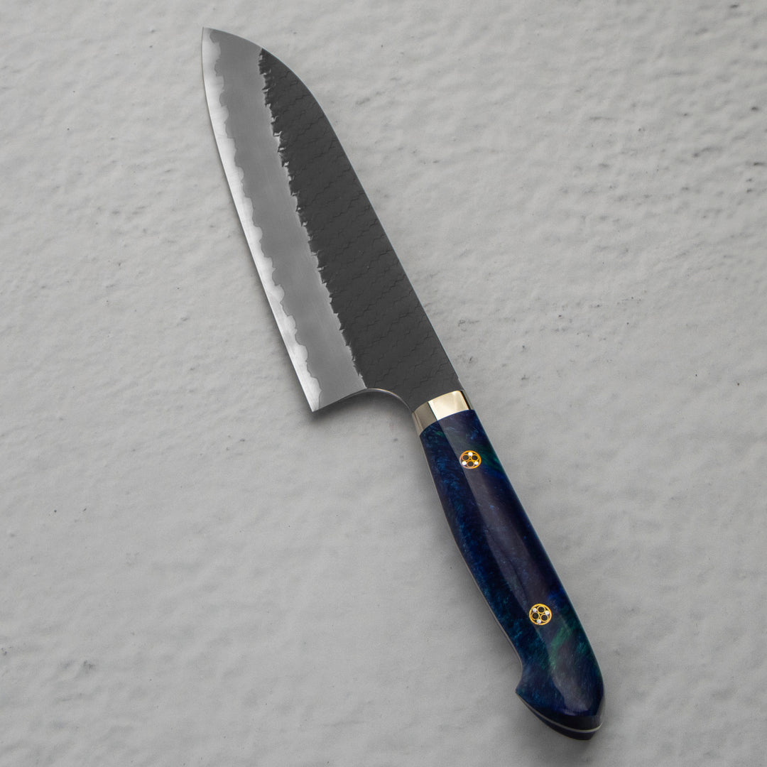 Santoku 18 cm Nigara Hamono SG2 Blue  Kurouchi Limited