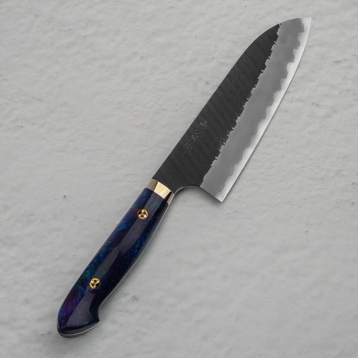 Santoku 18 cm Nigara Hamono SG2 Blue  Kurouchi Limited