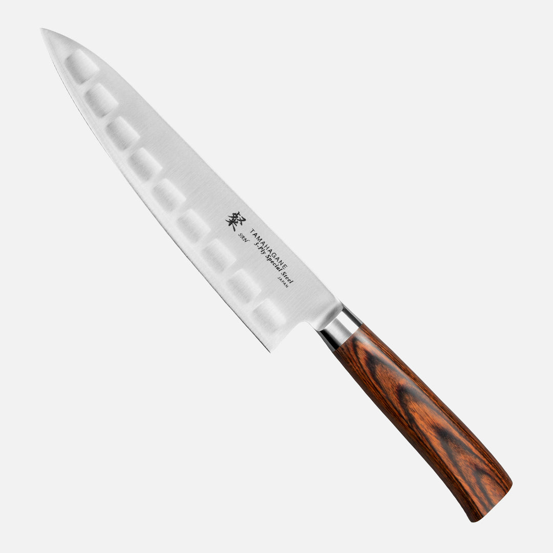 Gyuto Fluted 21 cm Tamahagane San Brown VG-5