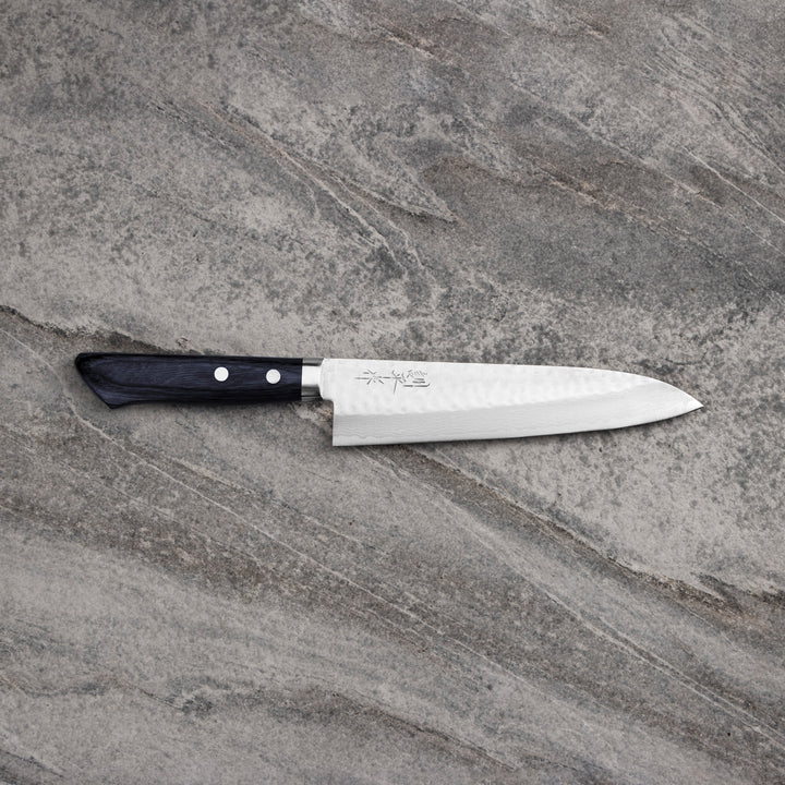 Gyuto 18 cm Kunio Masutani VG-10 Hammered Blue Damascus