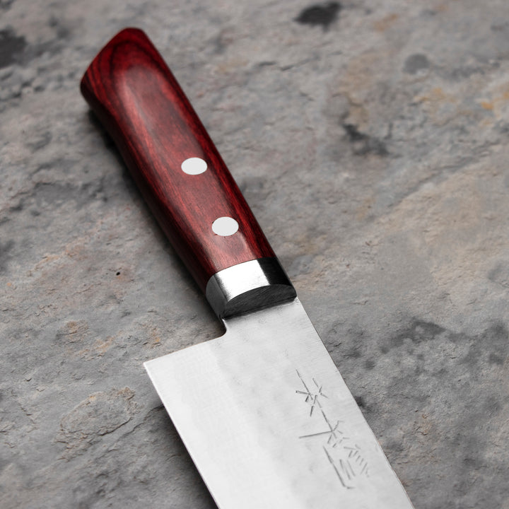 Gyuto 18 cm Kunio Masutani VG-10 Hammered Red Damascus