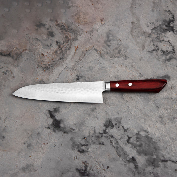 Gyuto 18 cm Kunio Masutani VG-10 Hammered Red Damascus