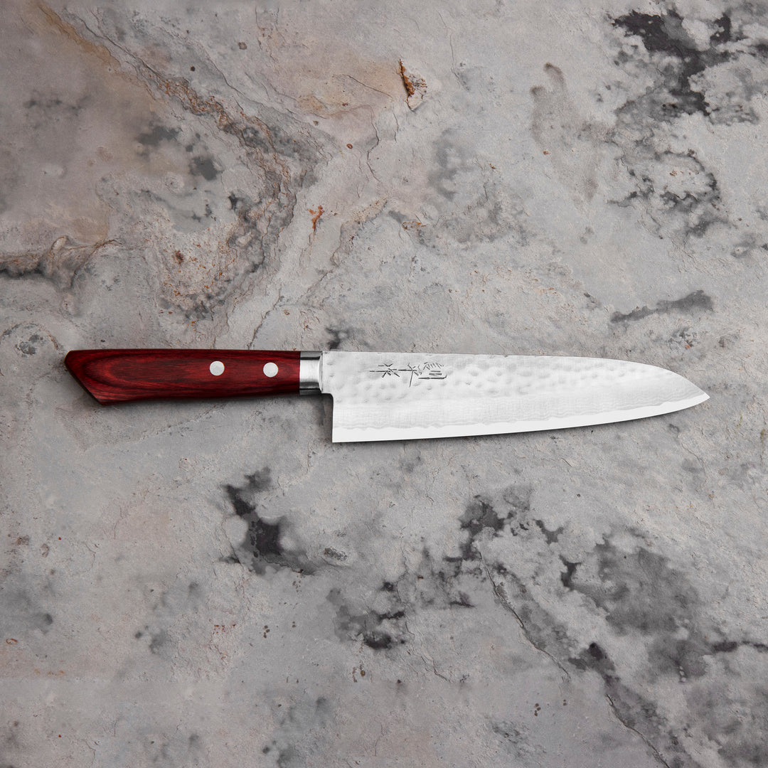 Gyuto 18 cm Kunio Masutani VG-10 Hammered Red Damascus