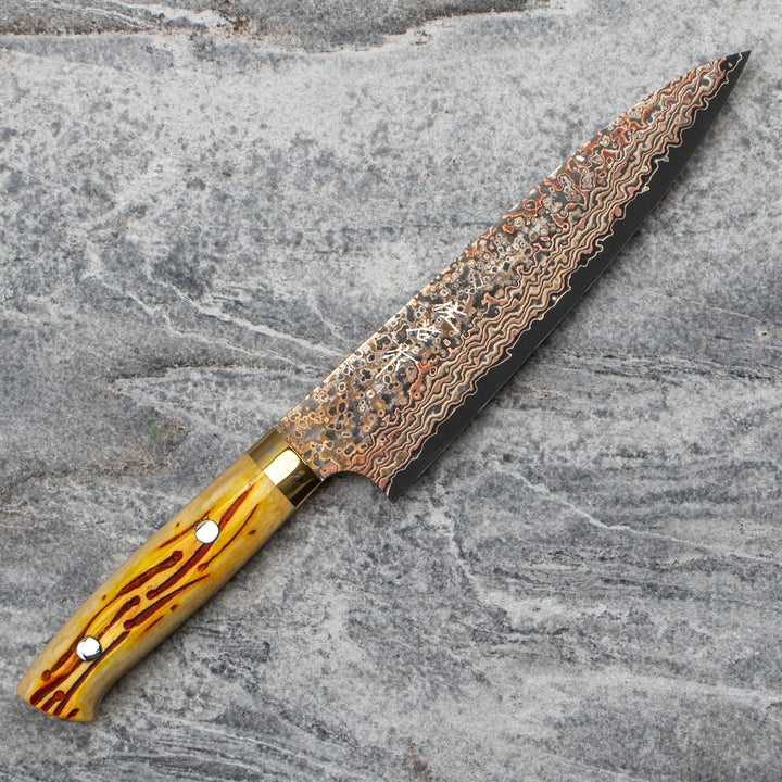 Gyuto 18 cm Takeshi Saji Colored Damascus VG-10 Nashiji