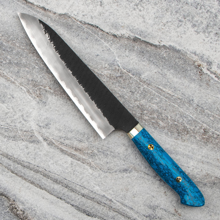 Gyuto 21 cm Nigara Hamono Kurouchi Blue Turquoise SG2