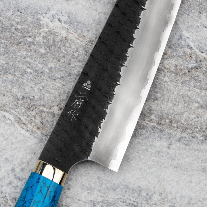 Gyuto 21 cm Nigara Hamono Kurouchi Blue Turquoise SG2