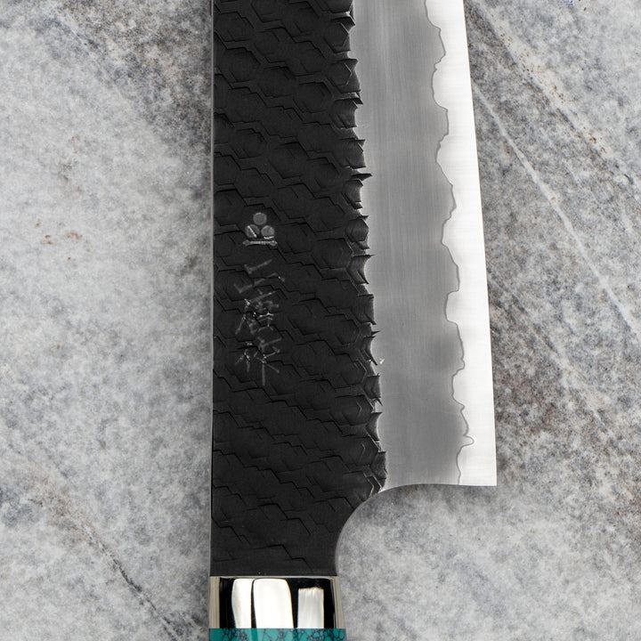 Gyuto 21 cm Nigara Hamono Kurouchi Green Turquoise SG2