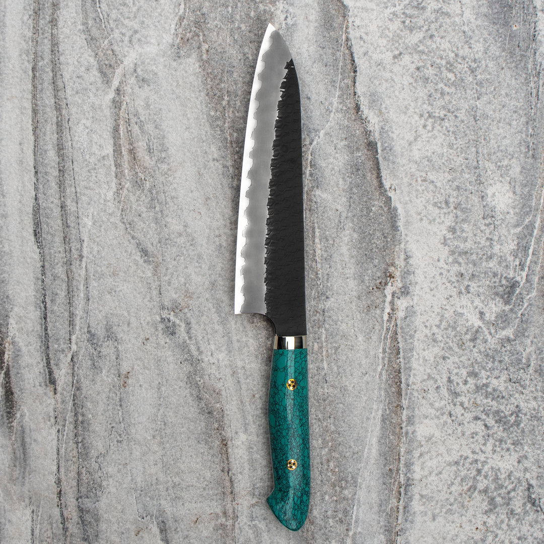 Gyuto 21 cm Nigara Hamono Kurouchi Green Turquoise SG2