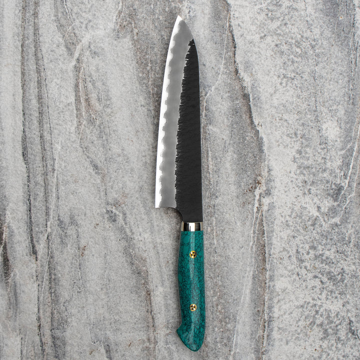 Gyuto 21 cm Nigara Hamono Kurouchi Green Turquoise SG2