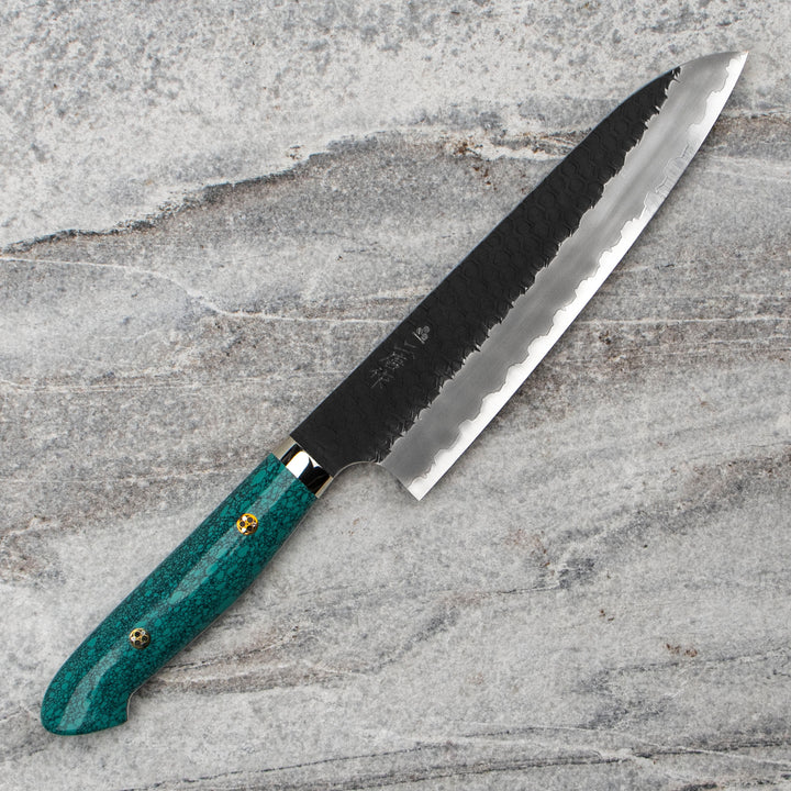 Gyuto 21 cm Nigara Hamono Kurouchi Green Turquoise SG2