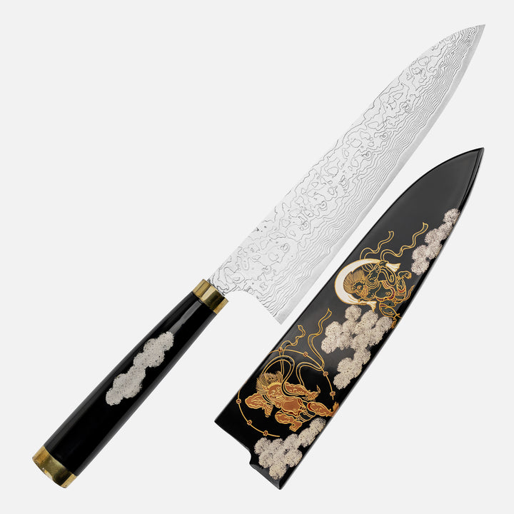 Gyuto 21 cm Takeshi Saji Art Fujin Raijin R-2 + Saya