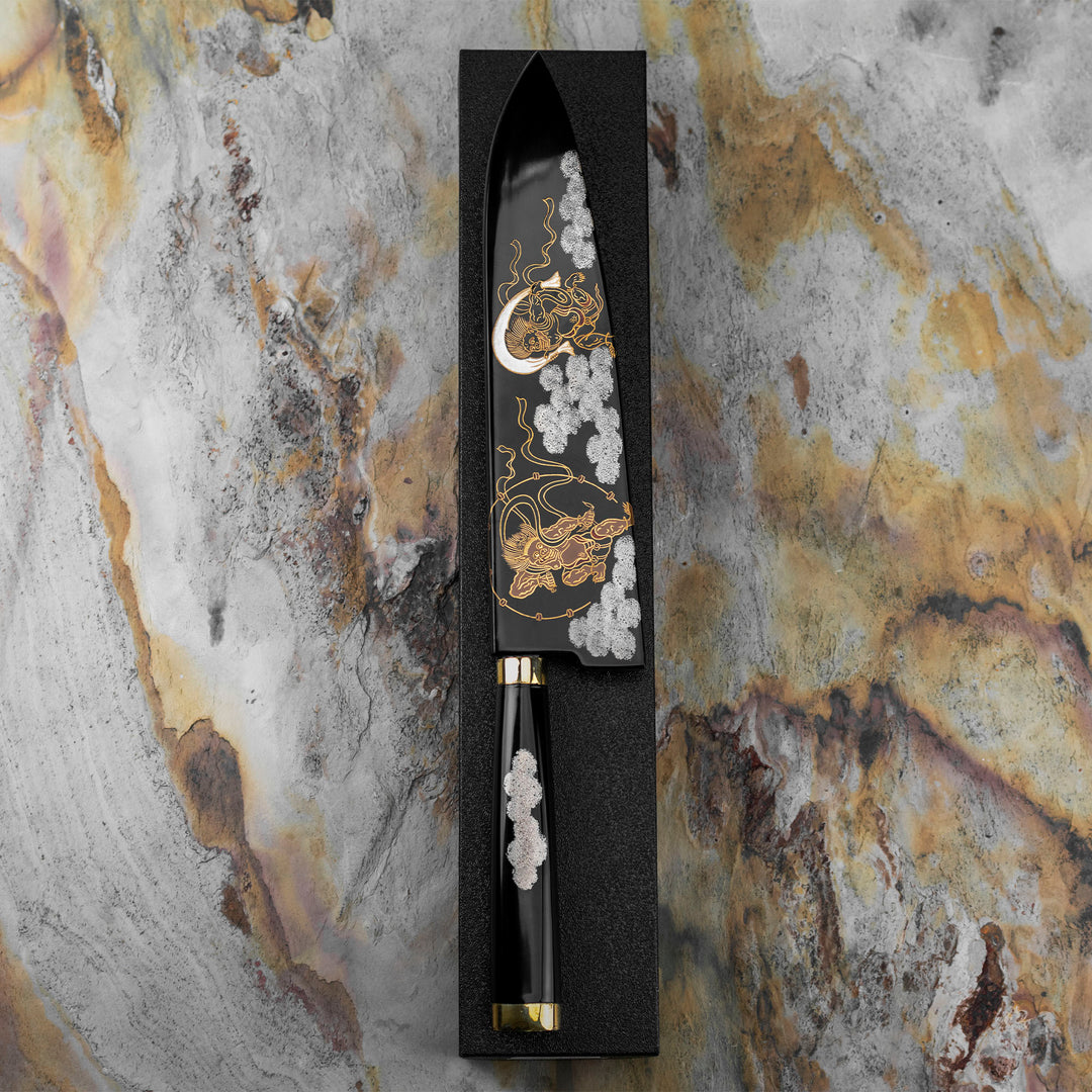 Gyuto 21 cm Takeshi Saji Art Fujin Raijin R-2 + Saya