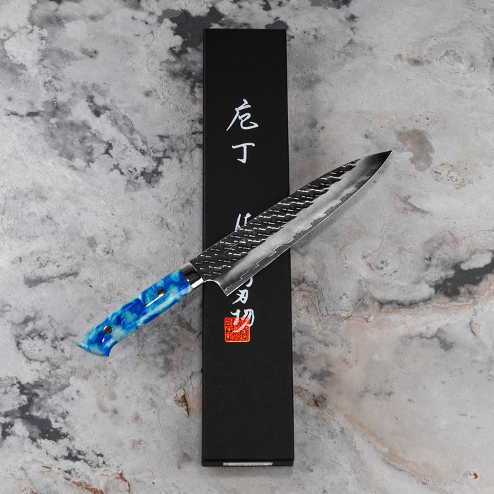 Gyuto 21 cm Takeshi Saji Blue Acrylic STRIX