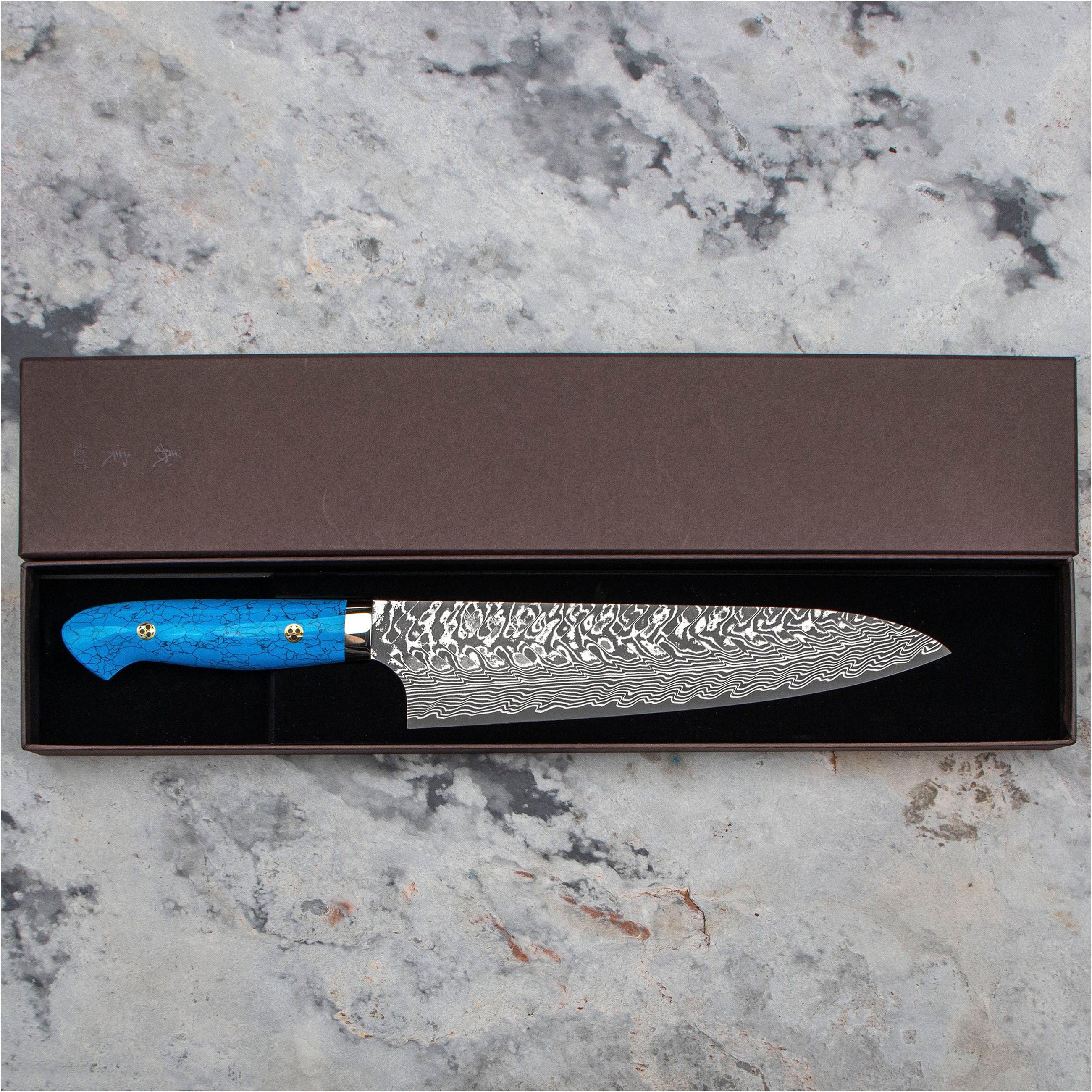 Gyuto 21 cm Yoshimi Kato Blue Turquoise SG2 – Japan-knives.com