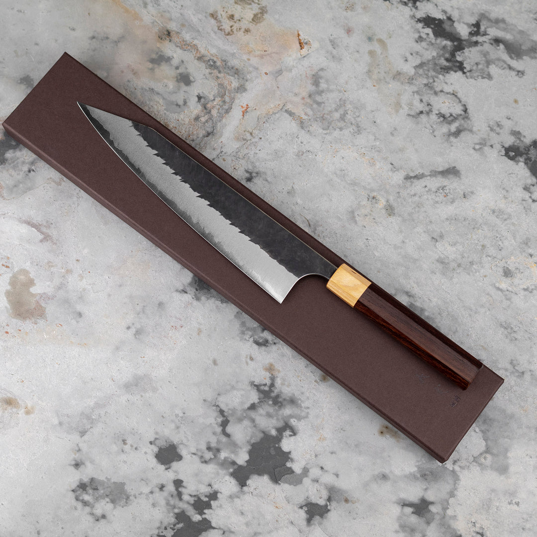 Gyuto 24 cm Yoshimi Kato Aogami Kurouchi V-Tsuchime Super/SS