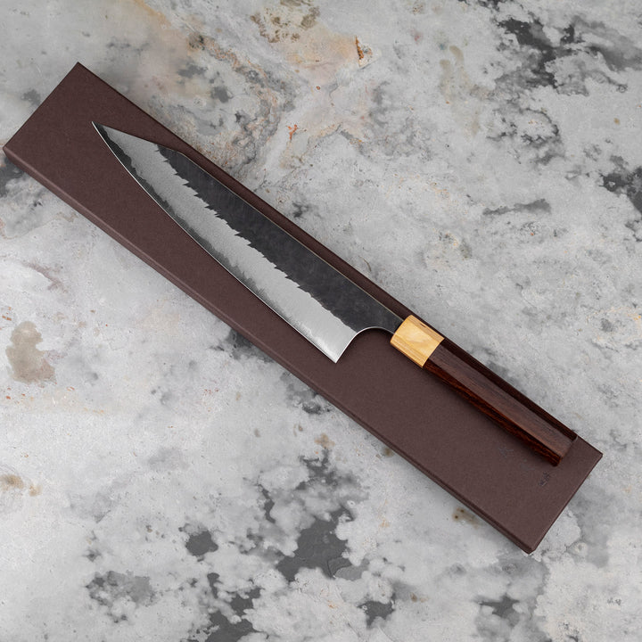 Gyuto 24 cm Yoshimi Kato Aogami Kurouchi V-Tsuchime Super/SS