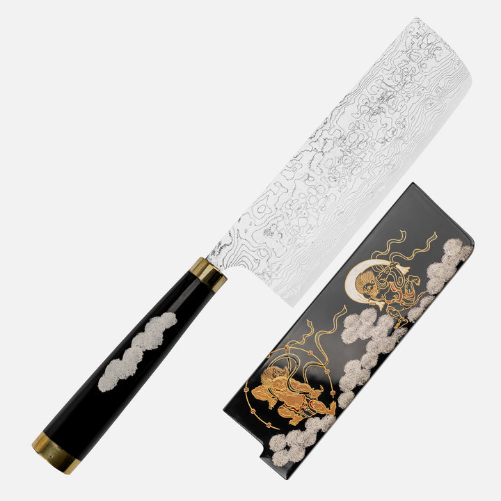Nakiri 17 cm Takeshi Saji Art Fujin Raijin R-2 + Saya