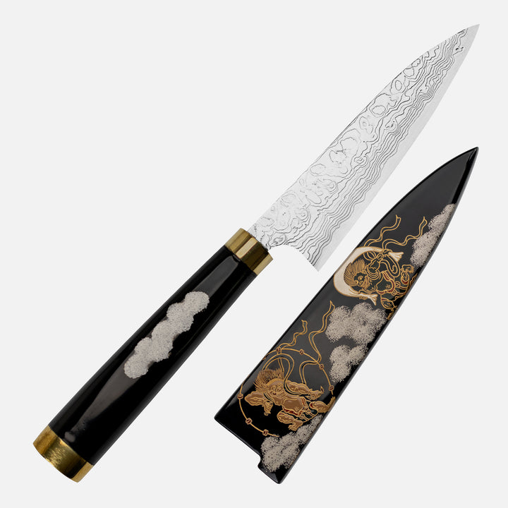 Petty 13 cm Takeshi Saji Art Fujin Raijin R-2 + Saya