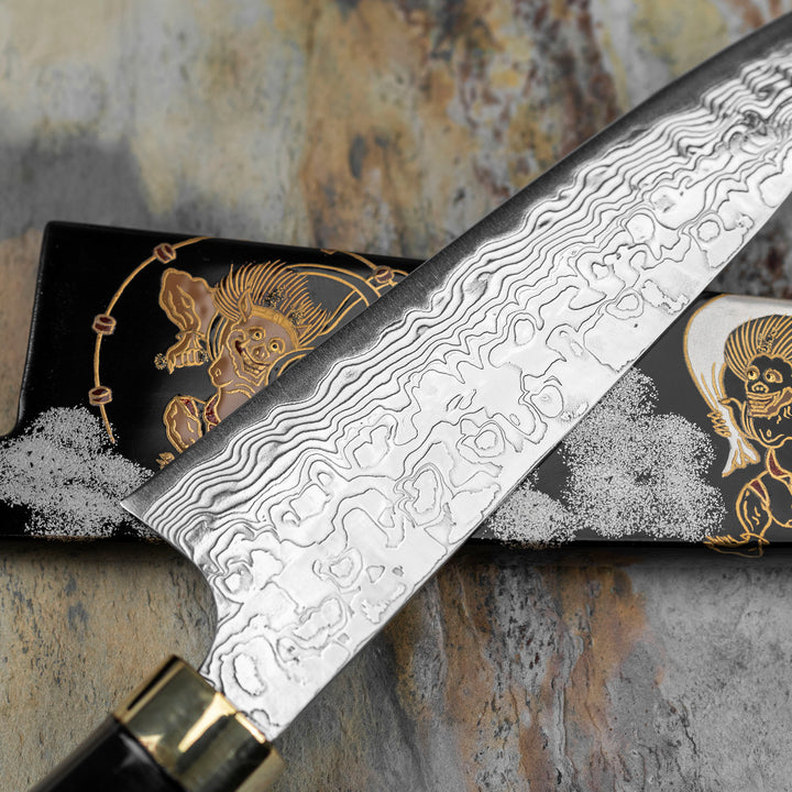 Petty 13 cm Takeshi Saji Art Fujin Raijin R-2 + Saya