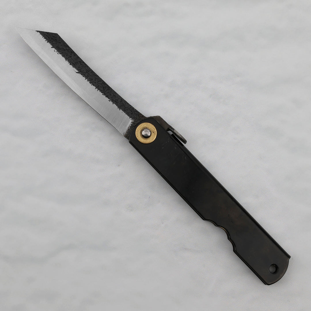 Pocket Knife Higonokami Kanekoma 8 cm Hammered Black Aogami#2