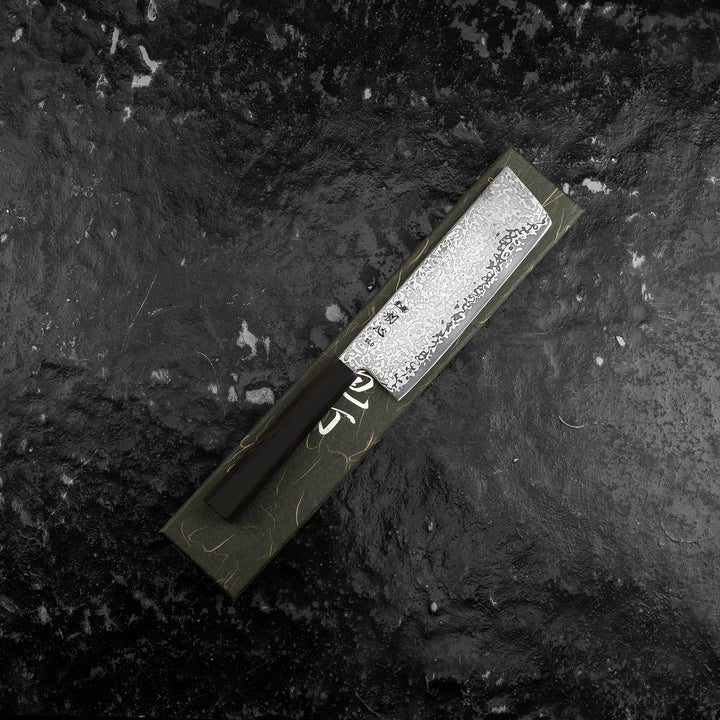 Nakiri 16 cm Hatsukokoro Hikari Kurozame Damascus SLD