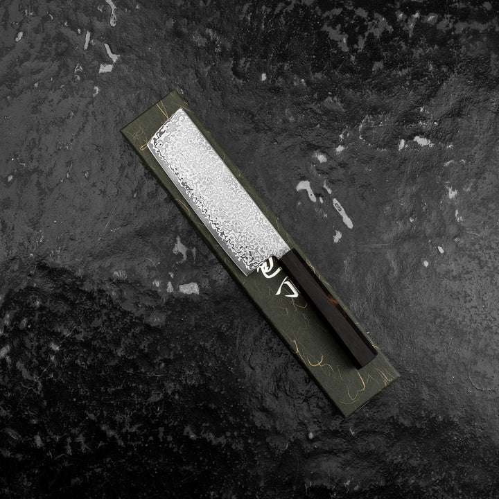 Nakiri 16 cm Hatsukokoro Hikari Kurozame Damascus SLD