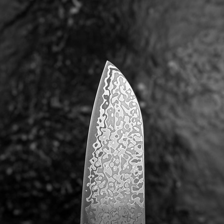 Santoku 17 cm Hatsukokoro Hikari Kurozame Damascus SLD