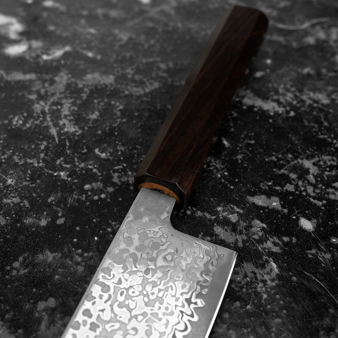 Gyuto 19,5 cm Hatsukokoro Hikari Kurozame Damascus SLD