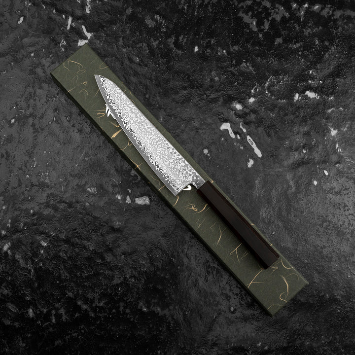 Gyuto 19,5 cm Hatsukokoro Hikari Kurozame Damascus SLD