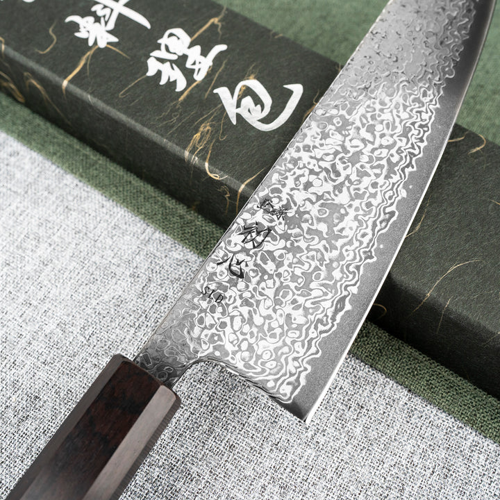Gyuto 21 cm Hatsukokoro Hikari Kurozame Damascus SLD