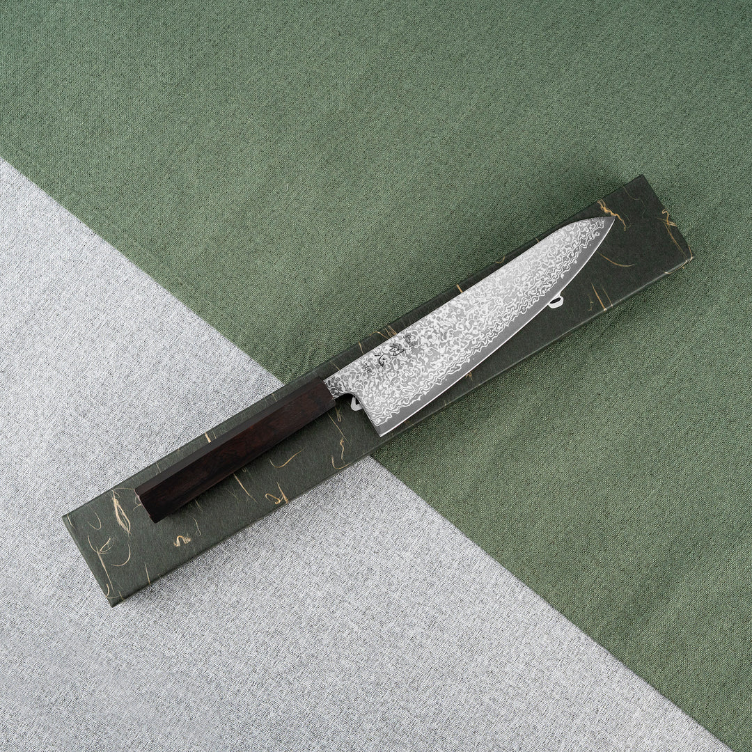 Gyuto 21 cm Hatsukokoro Hikari Kurozame Damascus SLD