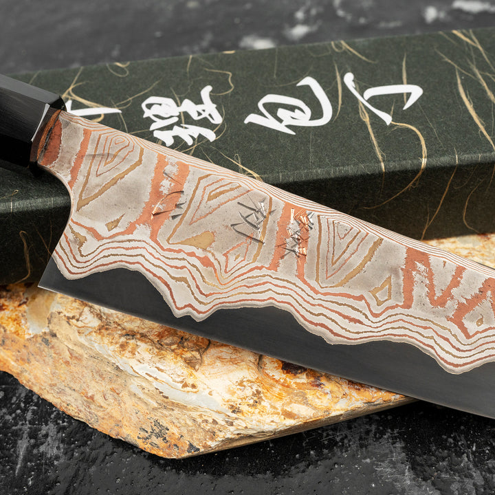 Kiritsuke Gyuto 20 cm Hatsukokoro Irodori Rainbow Damascus Kurozome Aogami#2