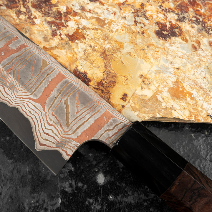Kiritsuke Gyuto 20 cm Hatsukokoro Irodori Rainbow Damascus Kurozome Aogami#2