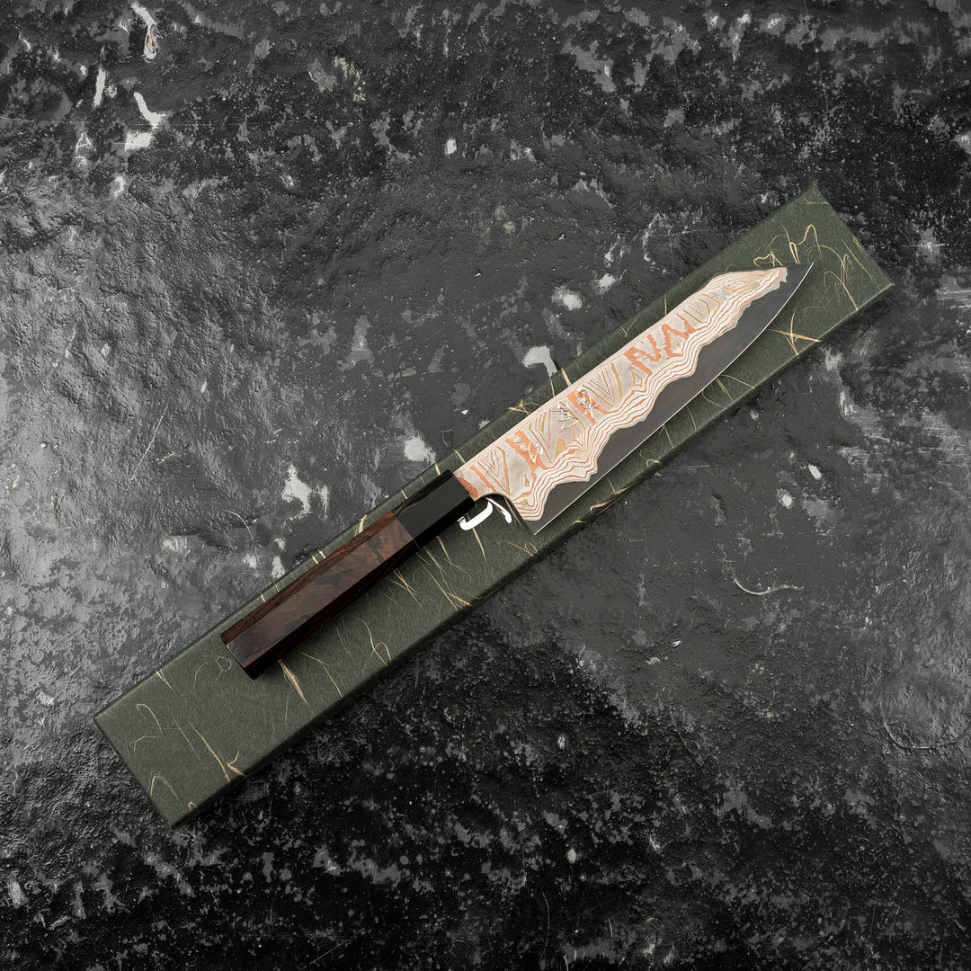 Kiritsuke Gyuto 20 cm Hatsukokoro Irodori Rainbow Damascus Kurozome Aogami#2