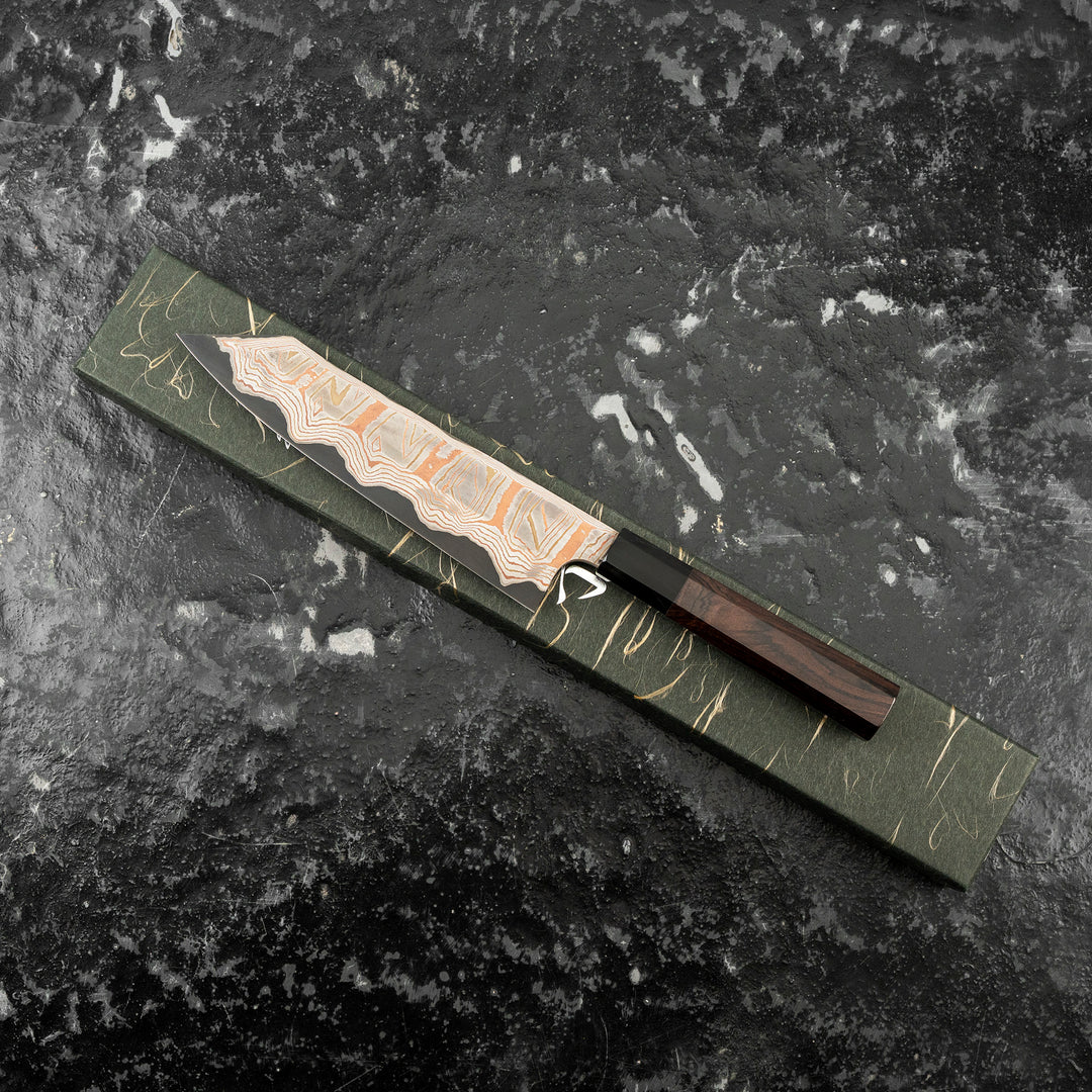 Kiritsuke Gyuto 20 cm Hatsukokoro Irodori Rainbow Damascus Kurozome Aogami#2