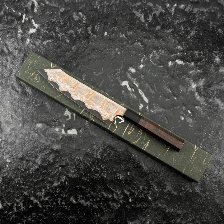 Kiritsuke Gyuto 20 cm Hatsukokoro Irodori Rainbow Damascus Kurozome Aogami#2